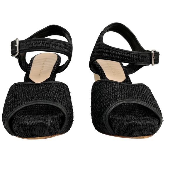 Loeffler Randall Valentine Wedges 10 Black Woven Open Toe Sandals - Picture 4 of 11